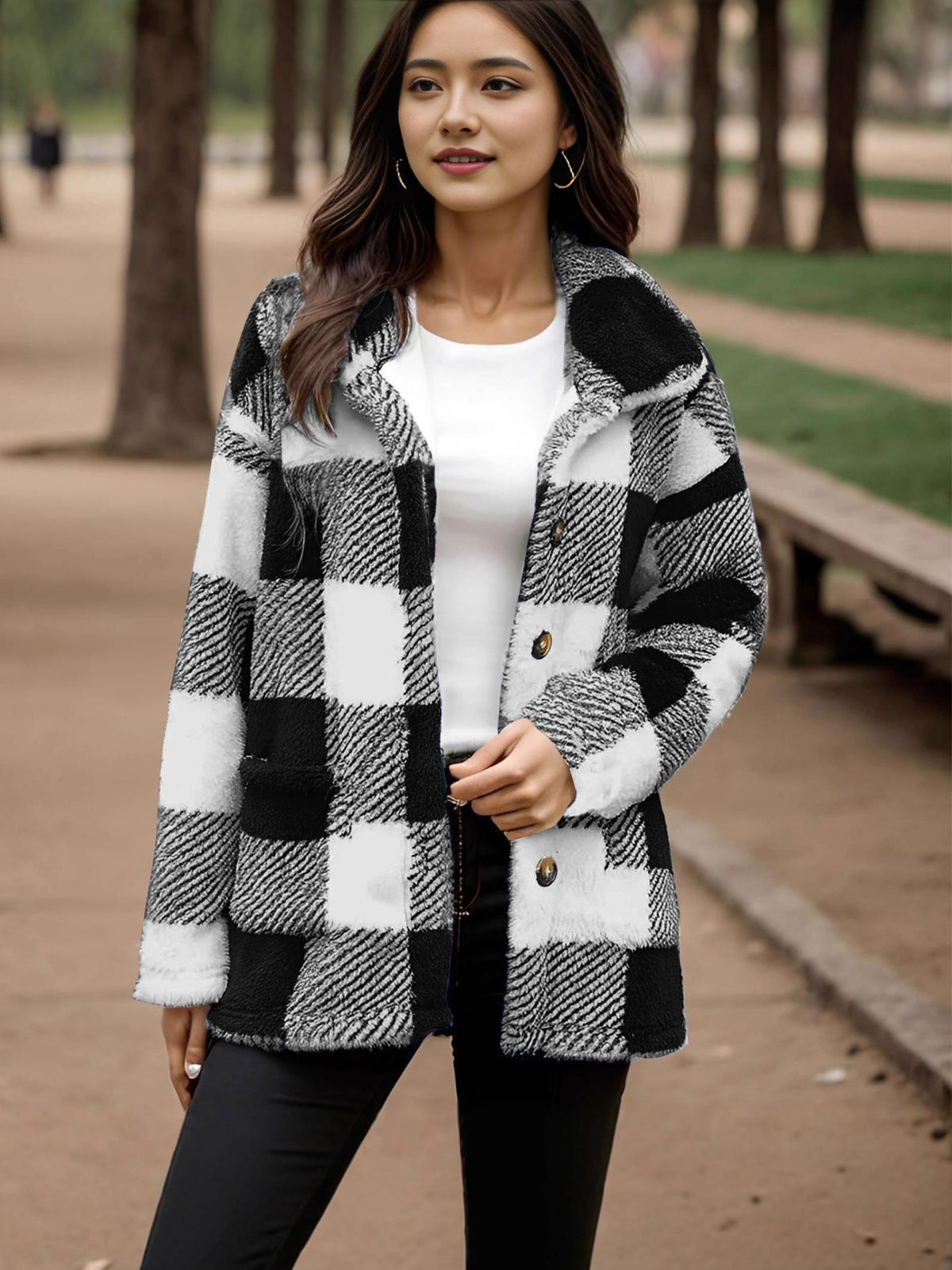 Women's plaid plush coat - Warm and practical