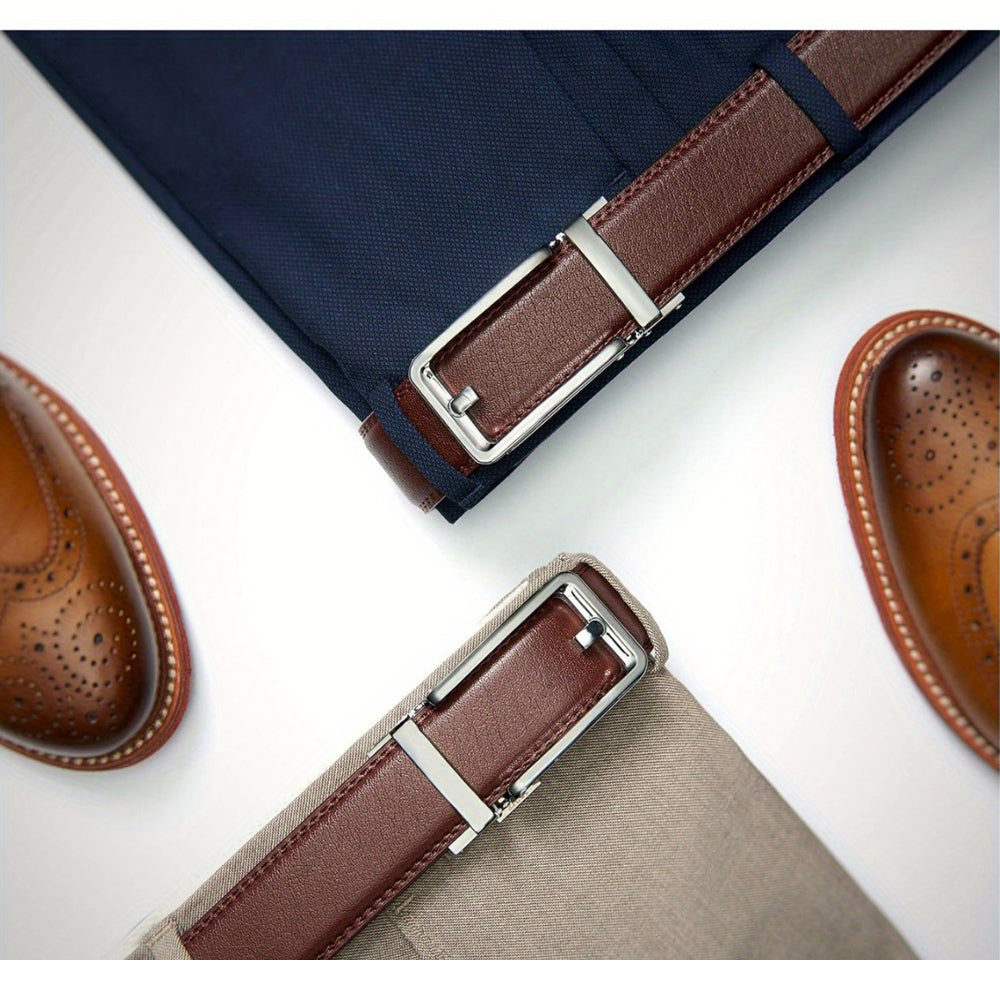 Leather ratchet belt for men with snap fastener – Casual and formal adjustable style