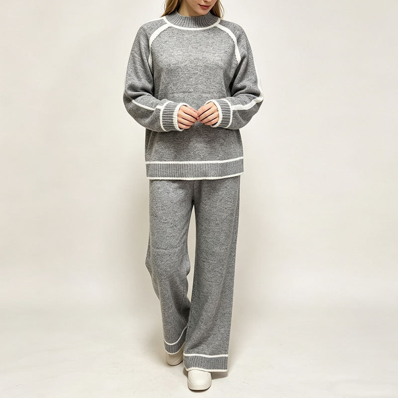 Set da donna di tendenza a due pezzi – Top a blocchi di colore e pantaloni abbinati