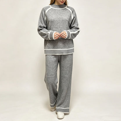 Set da donna di tendenza a due pezzi – Top a blocchi di colore e pantaloni abbinati