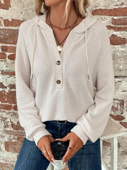 Felpa con cappuccio tinta unita da donna – Vestibilità ampia, bottoni, stile autunno-inverno