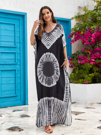 Vestido largo estampado para mujer con cuello en V - Ligero y veraniego