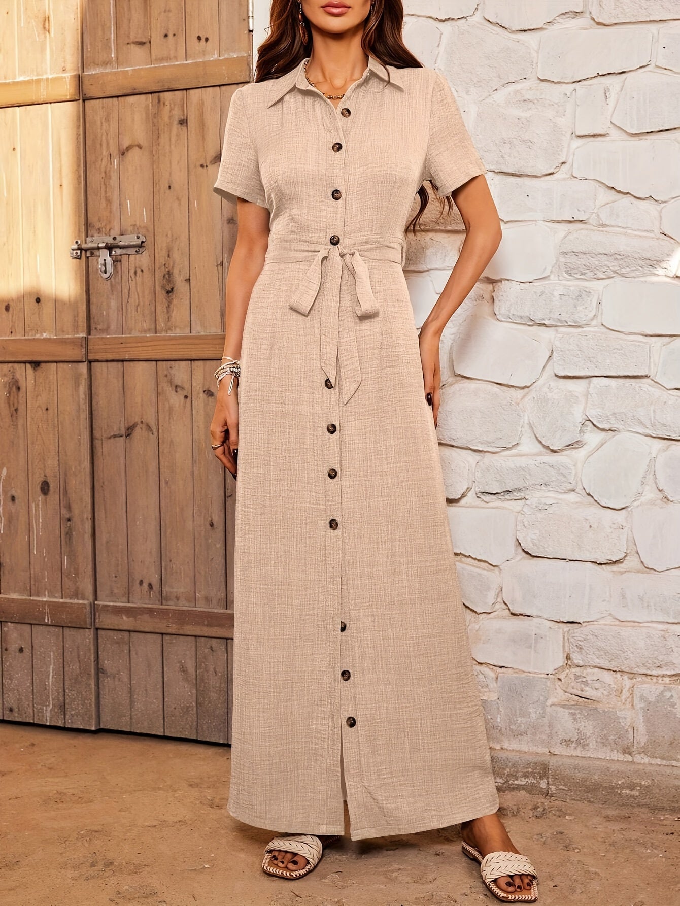 Robe Longue Élégante Femme à Boutonnage Simple – Fluide, Légère, Flatteuse