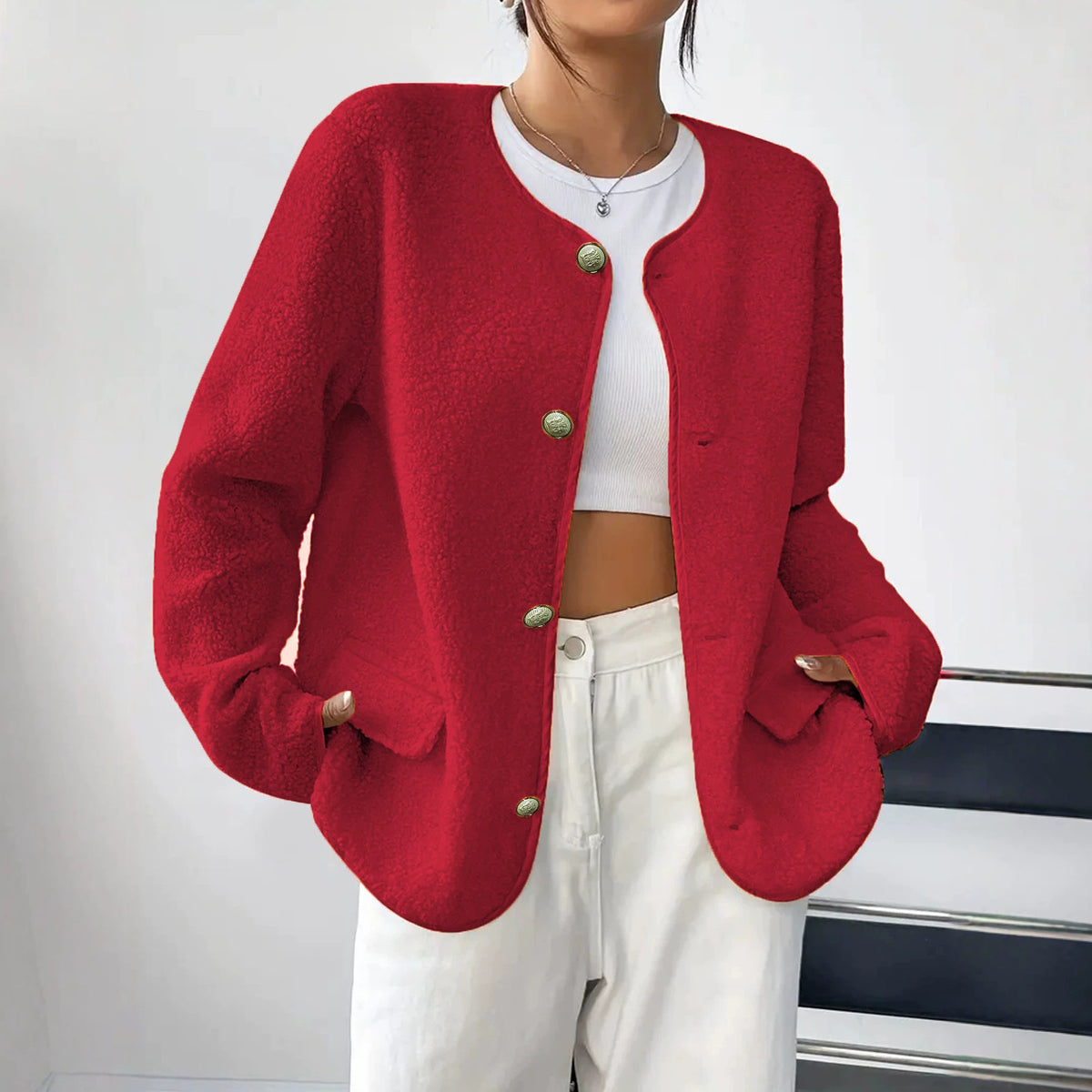 Cappotto in lana testurizzata da donna per taglie forti, ispirato a Chanel – Stile classico ed elegante