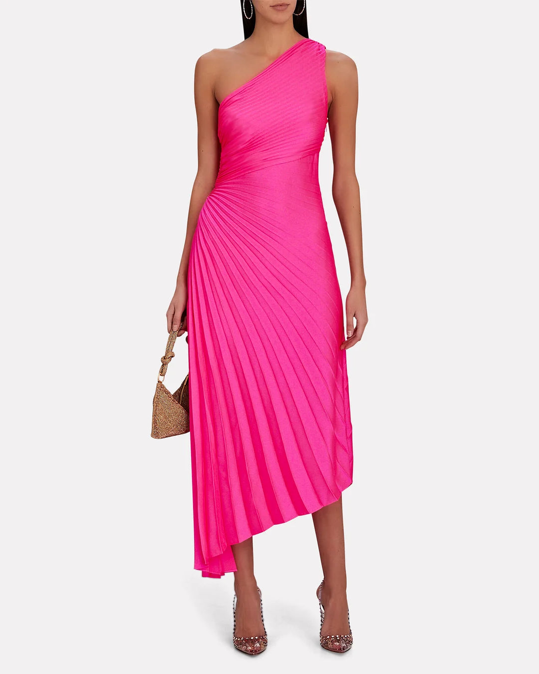 Asymmetric pleated maxi dress for women - Elegant and flowing