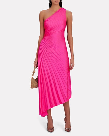 Asymmetric pleated maxi dress for women - Elegant and flowing