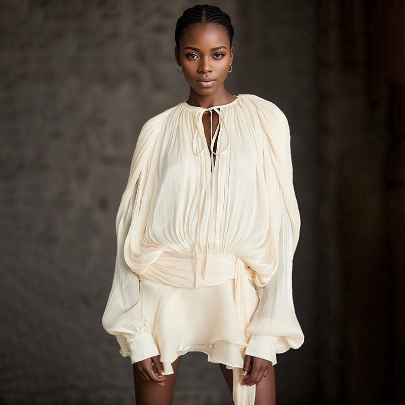 Robe Mini Rouge Élégante à Volants – Plissée avec Manches Fluides