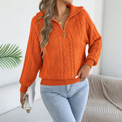 Pull femme torsade avec zip - Chaud et pratique