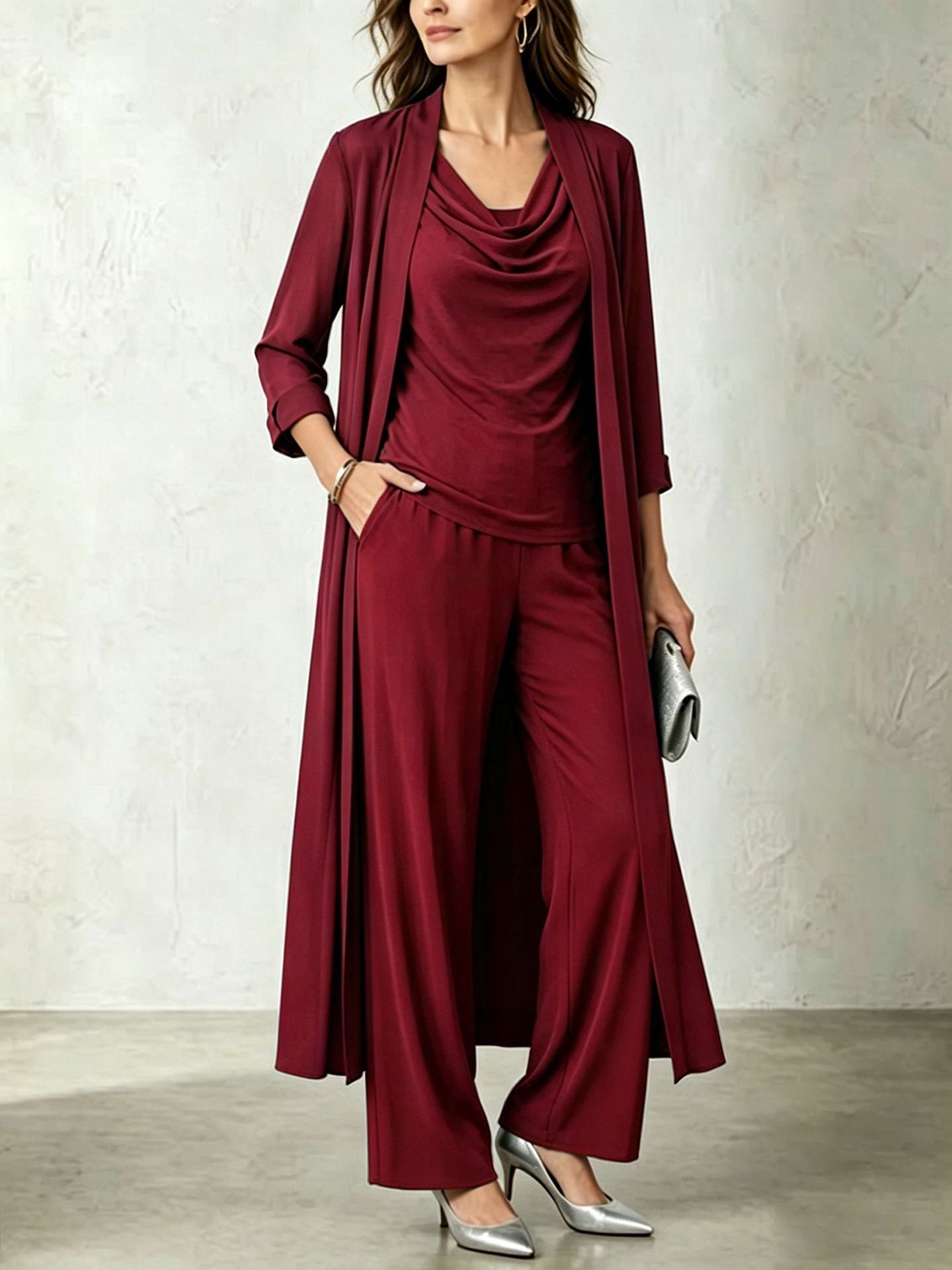 Completo donna 3 pezzi con cardigan lungo e pantaloni
