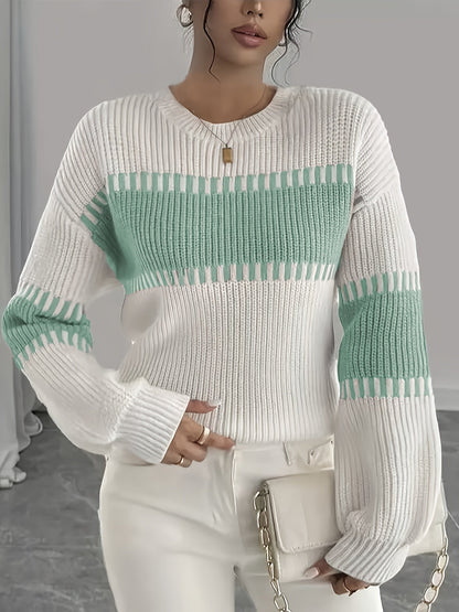 Women's color-block striped sweater – Trendy and soft