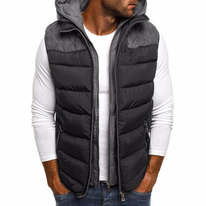 Veste sans manches à capuche en coton chaud pour homme avec intérieur matelassé