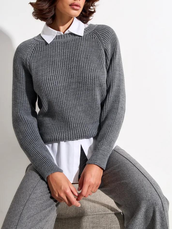 Jersey de punto grueso liso para mujer - Corte cómodo y abrigado
