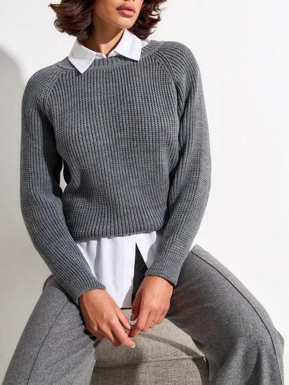 Jersey de punto grueso liso para mujer - Corte cómodo y abrigado