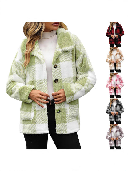 Women's plaid plush coat - Warm and practical