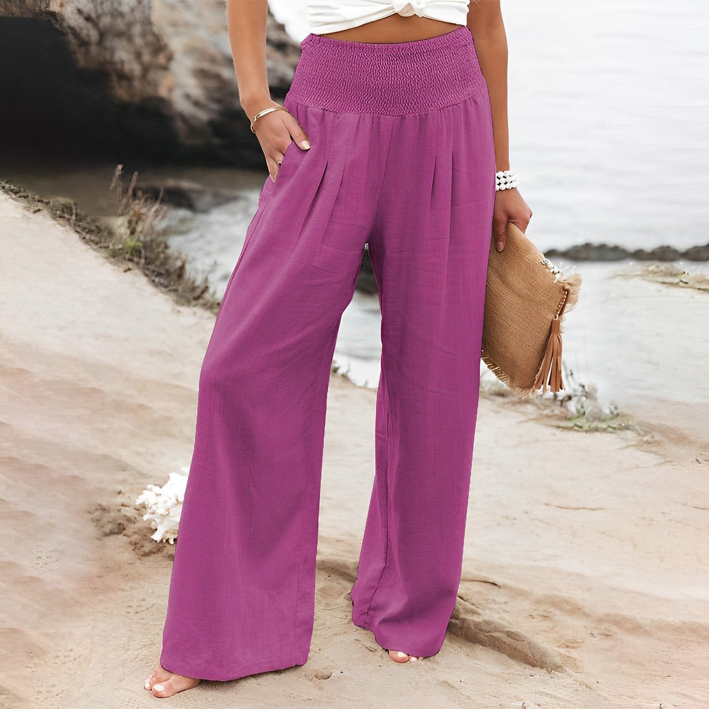 Pantaloni donna larghi e fluidi con vita comoda