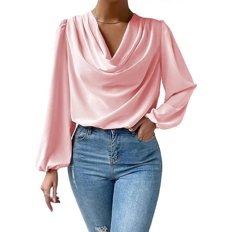 Femmes Élégante Col Cowl Chiffon Manchon ballon Chemisier - Polyvalente