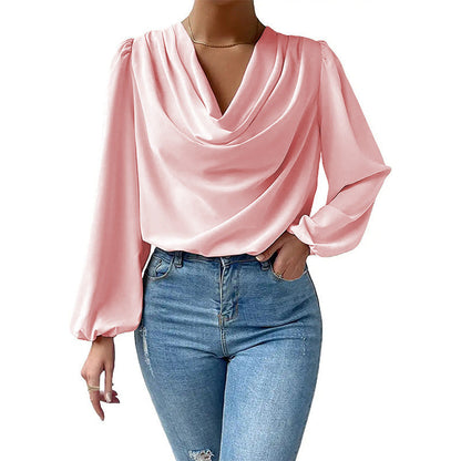 Femmes Élégante Col Cowl Chiffon Manchon ballon Chemisier - Polyvalente