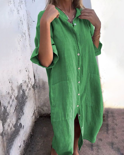 Robe chemise midi chemise décontractée élégante coupe ample femmes – Tenue d’été légère respirante confortable