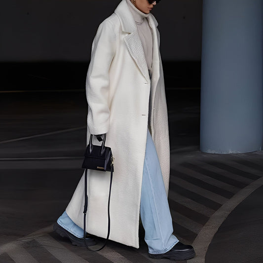 Manteau Long Oversize Élégant pour Femmes – Veste en Faux Laine Unie à Bouton Unique