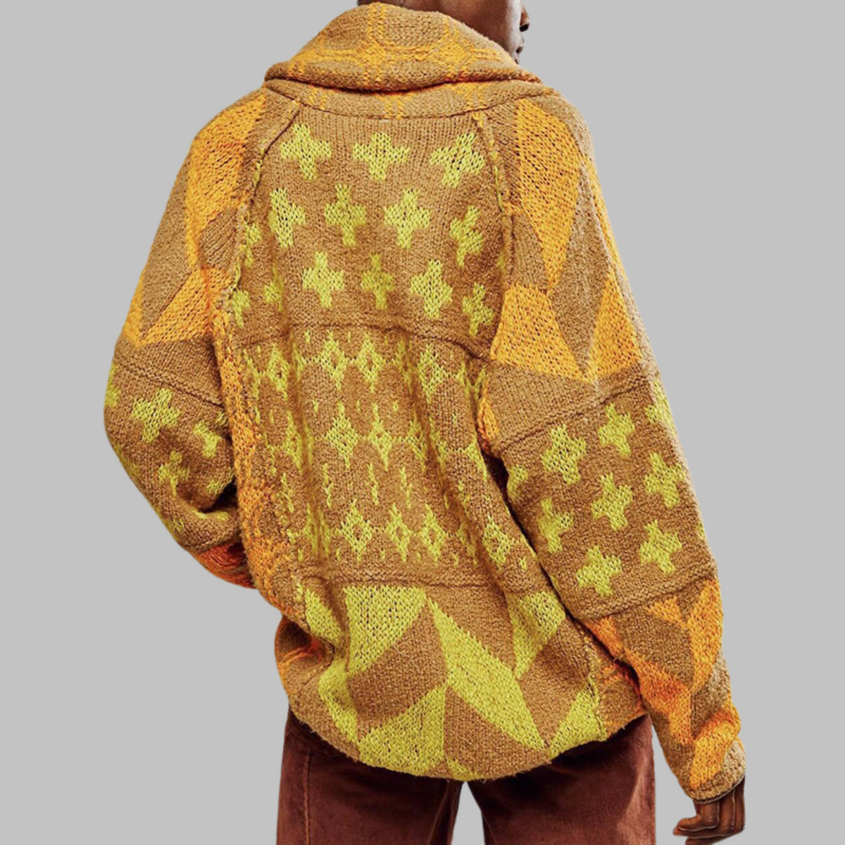 Lang geometrisk cardigan til kvinder - Dristig og farverig