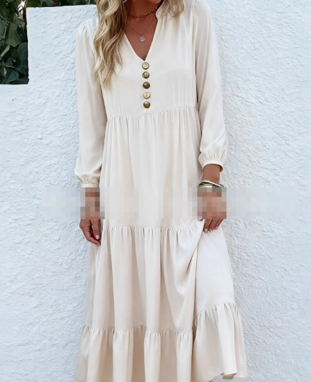 Robe Midi Femme à Manches Longues et Col Rond – Élégante et Flatteuse
