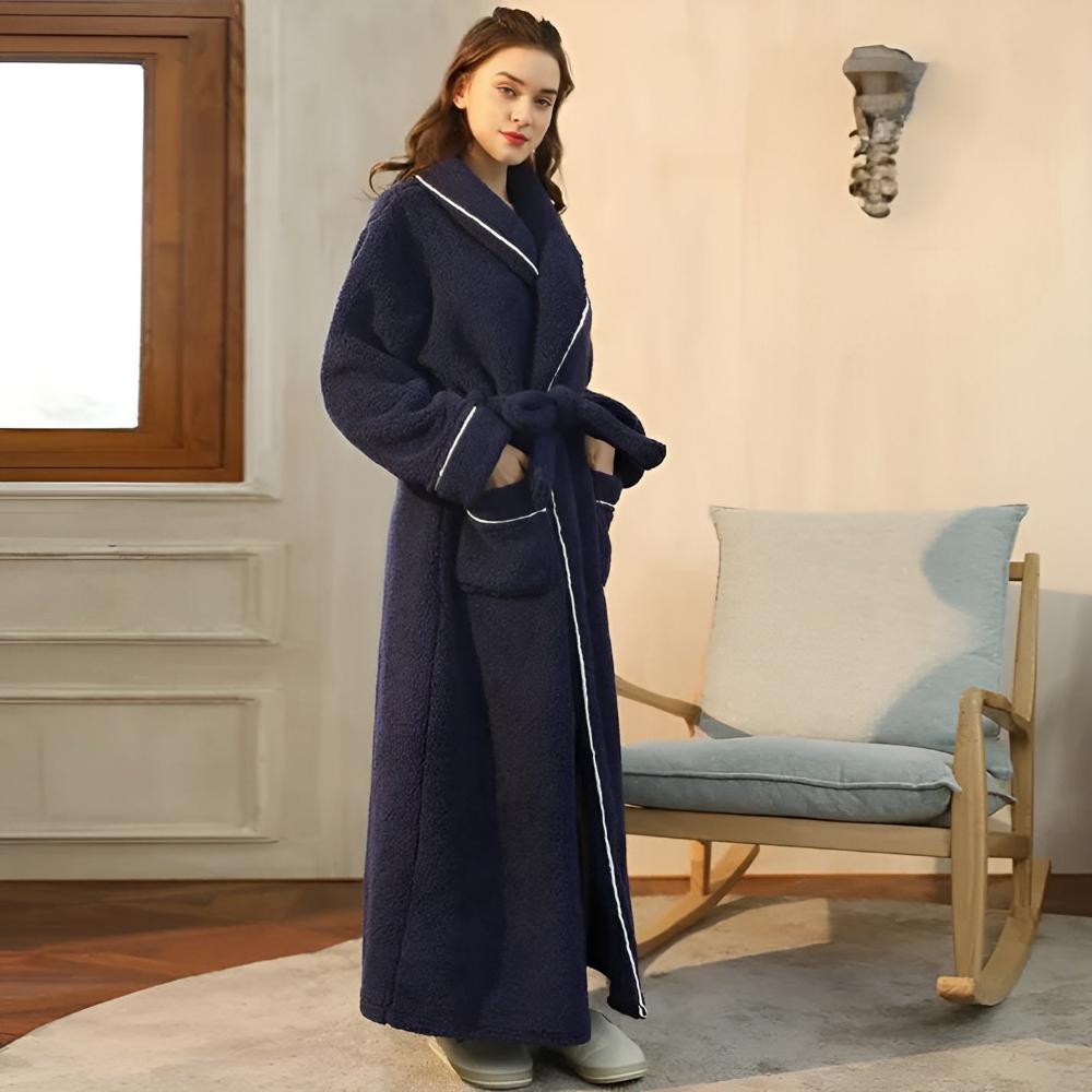 Peignoir de Confort Sherpa Unisexe – Robe de Chambre Douce en Molleton Chaud avec Ceinture et Poches, Vêtement d’Hiver Douillet pour Hommes et Femmes