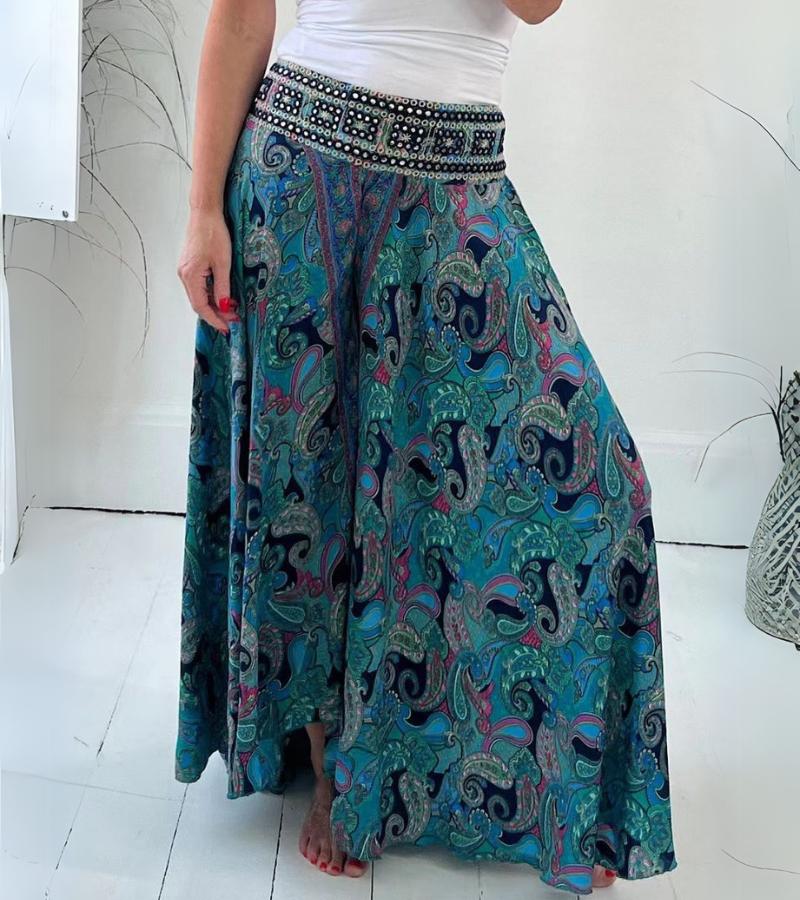 Pantalon Palazzo Bohème Élégant Femme – Pantalon Large Décontracté Taille Élastique
