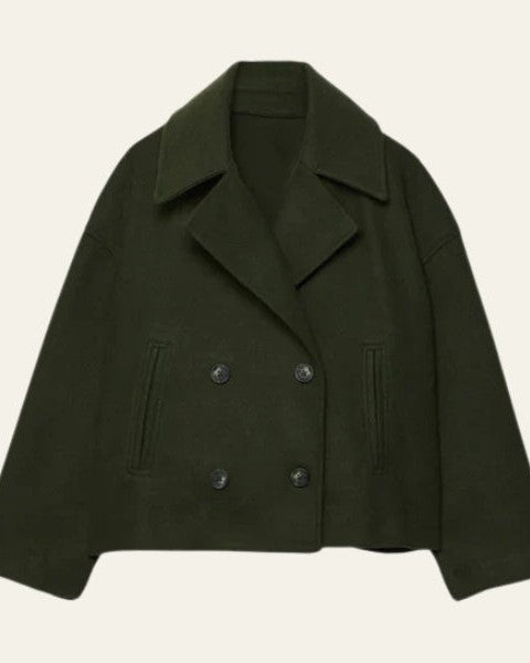 Manteau court femme croise en laine - Minimaliste et elegant