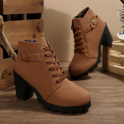 Bottes Courtes Femme Chic à Lacets – Style Confort avec Boucle Métallique