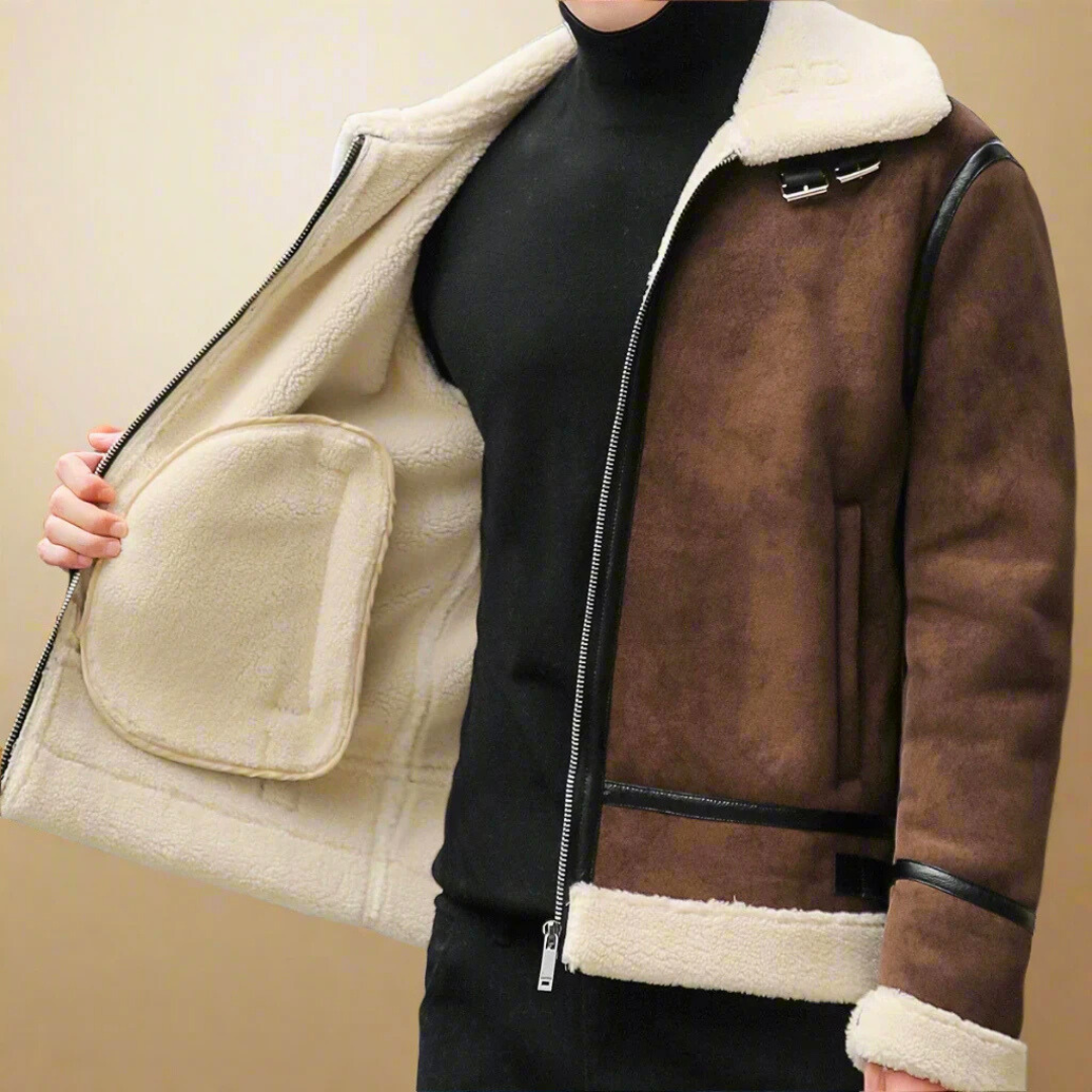 Manteau d’Hiver en Suède Premium pour Homme Ceinture – Manteau Chaud eStylé