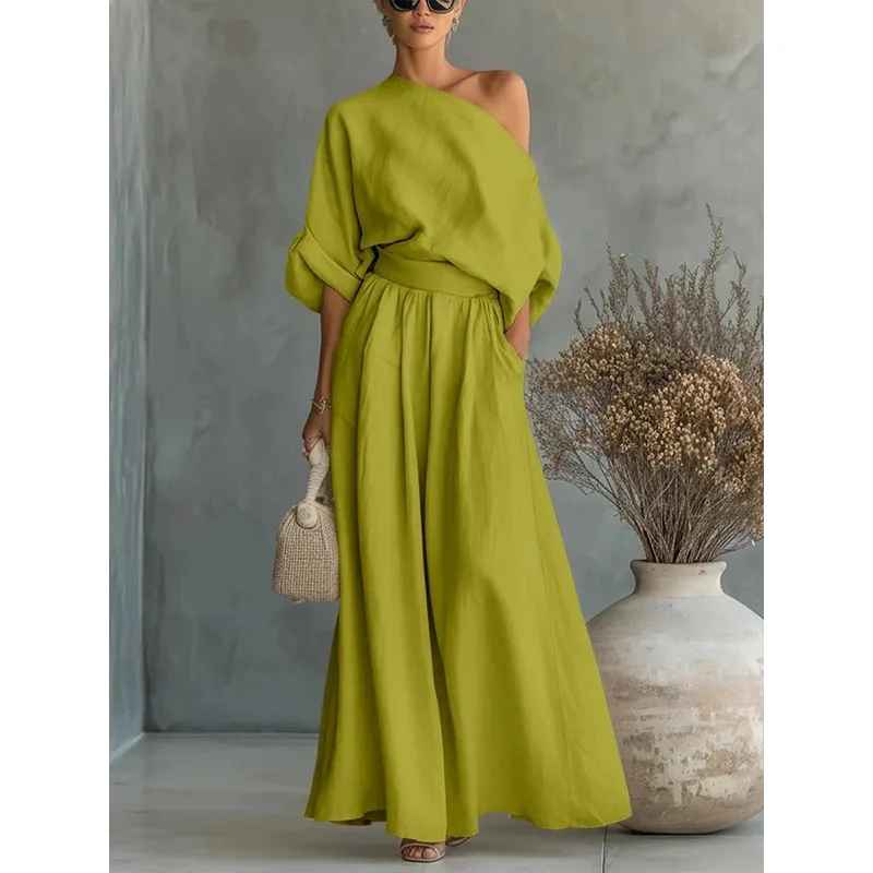 Ensemble femme épaules dénudées et pantalon fuselé – Léger et chic