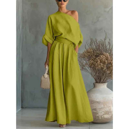 Ensemble femme épaules dénudées et pantalon fuselé – Léger et chic