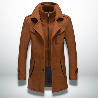 Manteau Peacoat en Laine Mélangée pour Homme – Veste à Double Col avec Fermeture Zippée Intégrale