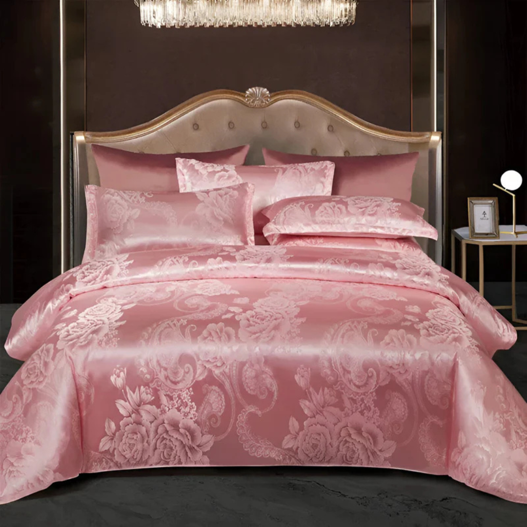 Parure de lit satin de luxe – Housse de couette élégante avec motif jacquard
