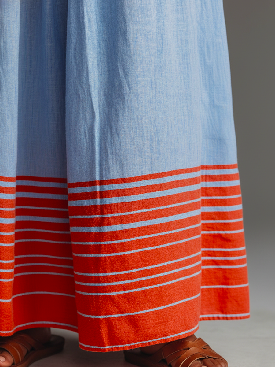 Robe maxi femme col halter rayee avec poches - Legere et elegante