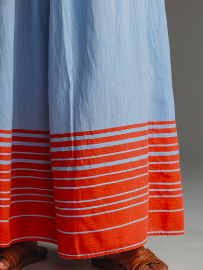 Robe maxi femme col halter rayee avec poches - Legere et elegante