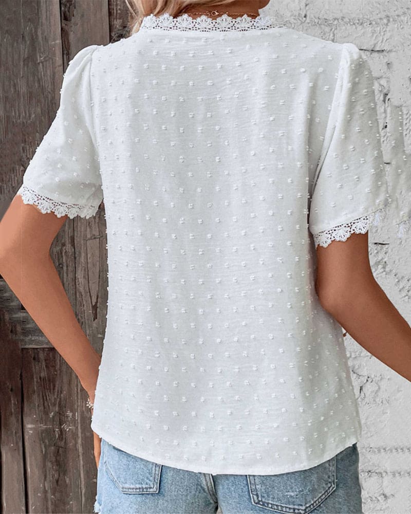 Blusa da donna in pizzo a maniche corte - Chic e leggera