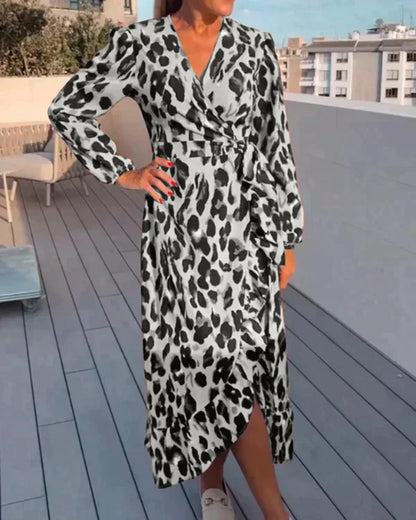 Robe imprimé léopard pour femme – Col en V, style estival décontracté et sexy