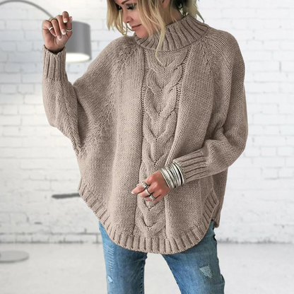 Pull en maille col roulé bleu pour femme – Chandail ample et décontracté