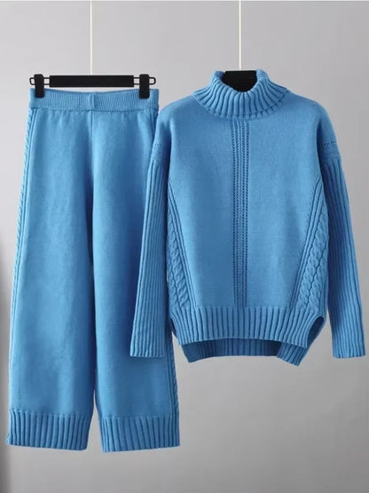 Sæt til kvinder med rullekravesweater og løse bukser - Chikt og behageligt