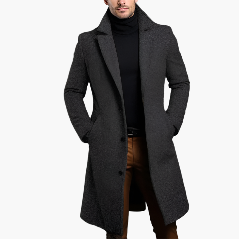 Manteau Classique Homme à Boutonnage Simple en Mélange Laine – Trench Élégant d’Hiver
