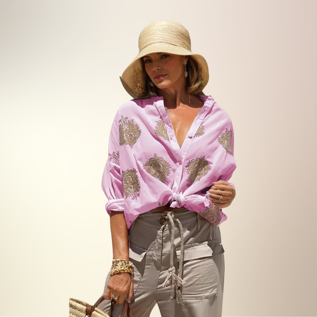 Chemise Imprimée Légère de Vacances Femme – Blouse d'Été à Manches Longues