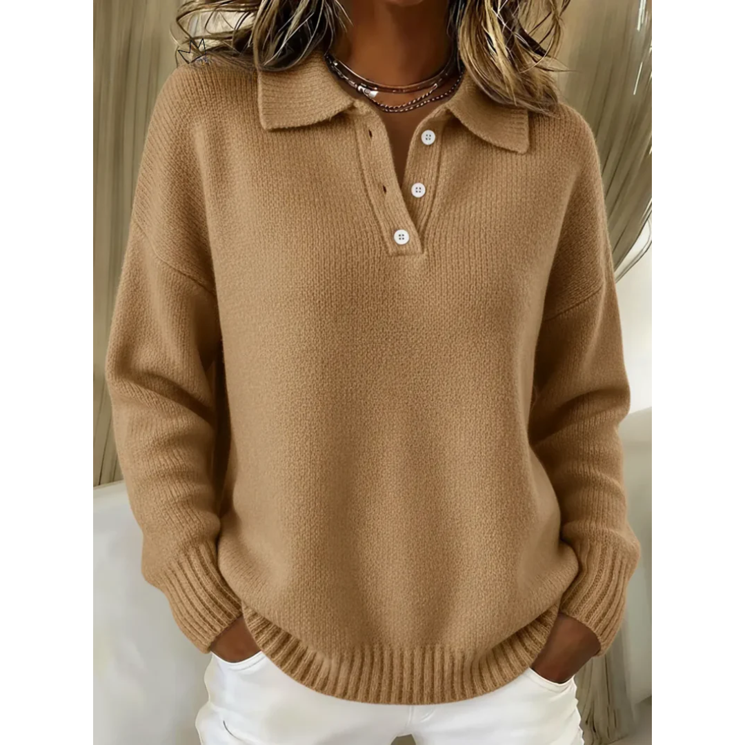Pull Maille Femme Coupe Ample – Polo Col Classique Manches Longues
