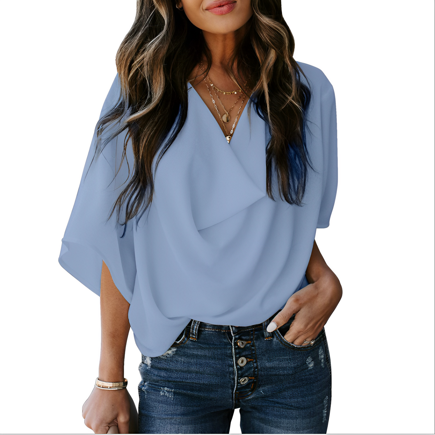 Blouse femme ample col en V - Legere et fluide