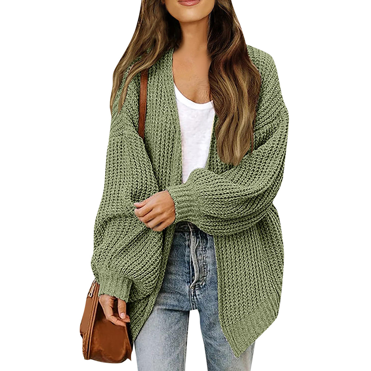 Cardigan-mantella da donna in maglia grossa – Stile oversize confortevole con maniche a lanterna