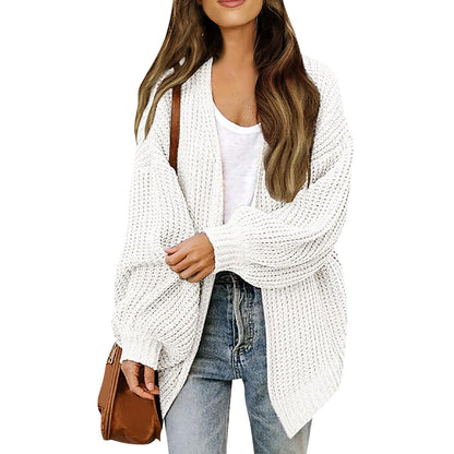 Cardigan-mantella da donna in maglia grossa – Stile oversize confortevole con maniche a lanterna