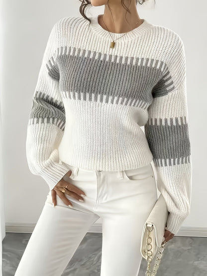 Women's color-block striped sweater – Trendy and soft