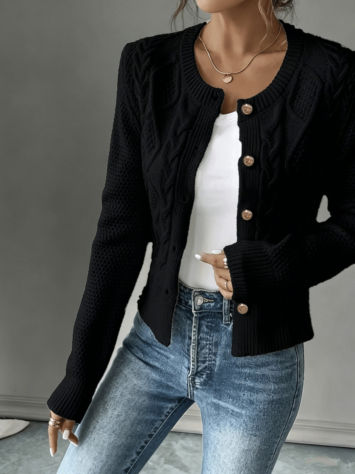 Cárdigan de punto trenzado para mujer con botones - Elegante y suave