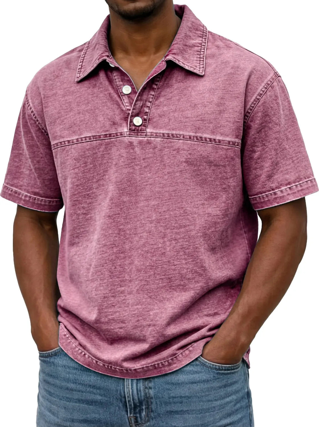 Polo pour hommes élégant couleur unie vintage – Haut à manches courtes