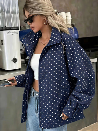 Giacca in tessuto a pois da donna – Cappotto corto elegante dalla vestibilità ampia
